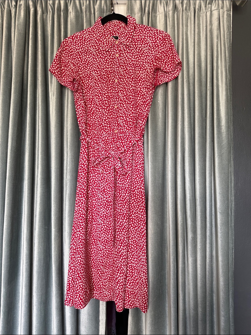 Talbots Red Printed Short-Sleeve Shirt Dress with Tie Waist